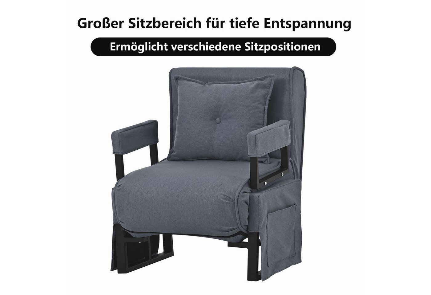 XDOVET Relaxliege 3-in-1 Schlafsofa, Indoor-Liegen, umwandelbare Chaiselongue, Klappbarer Sofasessel mit Kissen Gepolsterter Lazy Bed Recline von XDOVET