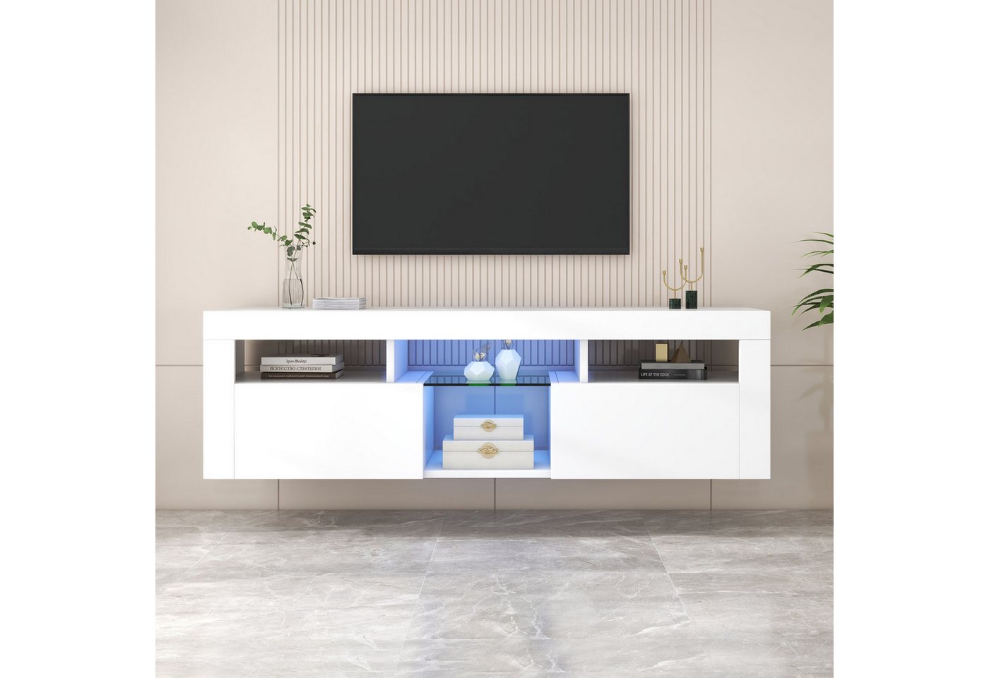 XDOVET TV-Schrank Vielseitige 140cm Großes Hochglanz TV board mit LED-Beleuchtung von XDOVET