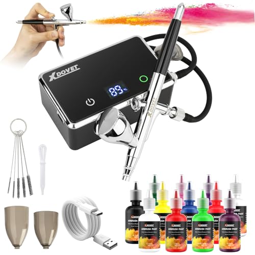 XDOVET Verbessertes 32 PSI Airbrush Set mit Farblack 12 Farben/ 30ml, Dual-Action Airbrush Set mit Modellbau Farbstoffe, Tragbares Airbrush Set mit Kompressor für Färbung XDOVET Verbessertes 32 PSI Airbrush Set mit Farblack 12 Farben/ 30ml, Dual-Action Airbrush Set mit Modellbau Farbstoffe, Tragbares Airbrush Set mit Kompressor für Färbung von XDOVET