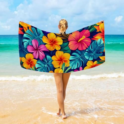 XDPBLM Strandtuch mit lebendigem tropischem Blumendruck – extrem saugfähig und schnelltrocknend, leichte, weiche Stranddecke für Reisen und den Pool 74x150cm/29 x59 von XDPBLM