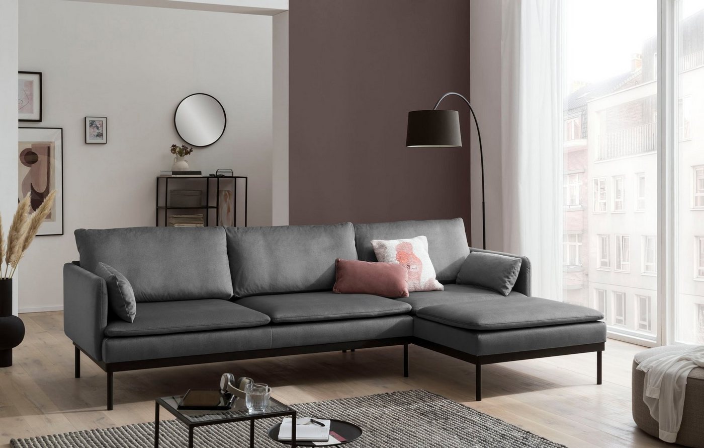 XDREAM Ecksofa Montana, Recamiere rechts oder links montierbar, besonders weicher Velours-Stoff, Made in Europe von XDREAM