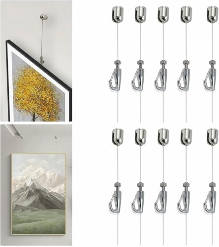 Bilderschienen-Aufhängesystem, 10 Stück, Kunstgalerie-Schienen zum Aufhängen an Wand/Decke, Bilderschienen-Formaufhänger, Heimausstellungs-Gemälde-Displaykette, silberner Halter Bilderschienen-Aufhängesystem, 10 Stück, Kunstgalerie-Schienen zum Aufhängen an Wand/Decke, Bilderschienen-Formaufhänger, Heimausstellungs-Gemälde-Displaykette, silberner Halter von XDRGOOIUY