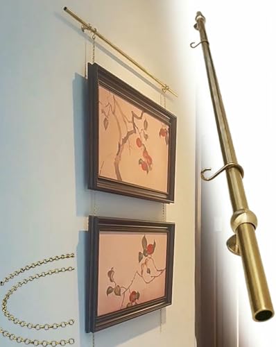 Bilderschienen-Aufhängesystem, verstellbare Bilderschienen-Aufhängestangen mit goldenen Ketten, Galeriesystem, Bilderschienen-Kunstaufhängung und Foto-Präsentationsregal Bilderschienen-Aufhängesystem, verstellbare Bilderschienen-Aufhängestangen mit goldenen Ketten, Galeriesystem, Bilderschienen-Kunstaufhängung und Foto-Präsentationsregal von XDRGOOIUY