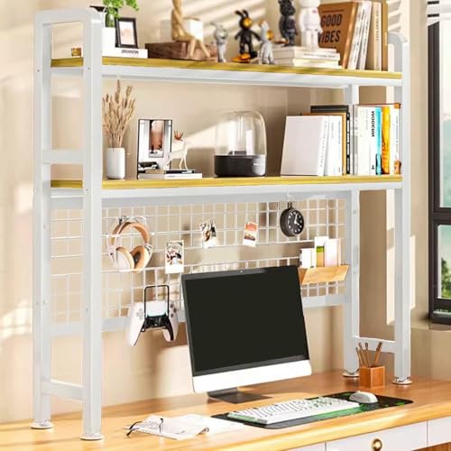 XDRGOOIUY 2-stöckiges Computer-Desktop-Bücherregal, Mehrzweck-Arbeitsplatten-Ausstellungsregal für Büro, Zuhause, Schlafsaal, Schreibtisch-Hutch-Organizer von XDRGOOIUY