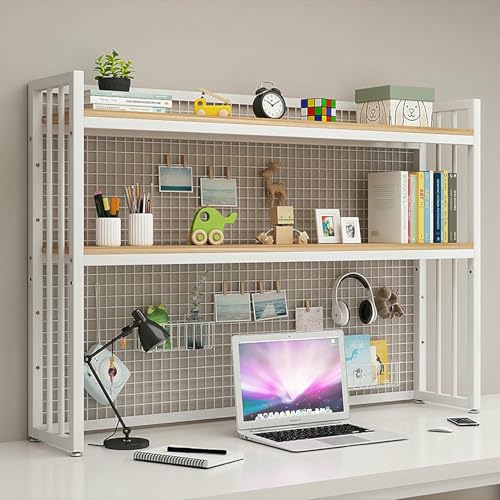 XDRGOOIUY 2-stöckiges Schreibtisch-Bücherregal für Computertische, Schreibtisch-Ständer aus Holz für die Arbeitsplatte, verstellbares Ausstellungsregal für Home-Office-Zubehör, Bücherregal-Organizer von XDRGOOIUY