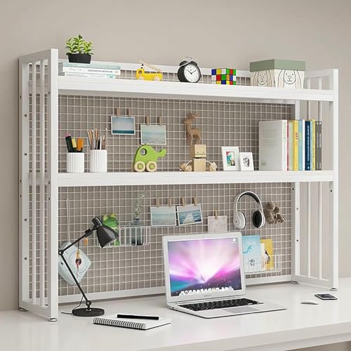 XDRGOOIUY 2-stöckiges Schreibtisch-Bücherregal für Computertische, Schreibtisch-Ständer aus Holz für die Arbeitsplatte, verstellbares Ausstellungsregal für Home-Office-Zubehör, Bücherregal-Organizer von XDRGOOIUY