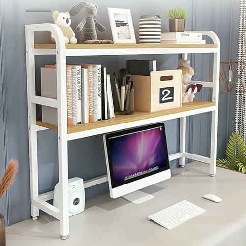XDRGOOIUY 2-stöckiges Schreibtisch-Bücherregal für Computertische – Bücherregal aus Holz und Metall für Computertische, Mehrzweck-Bücherregal für die Arbeitsplatte, Aufbewahrungsregal – Bürodekor von XDRGOOIUY