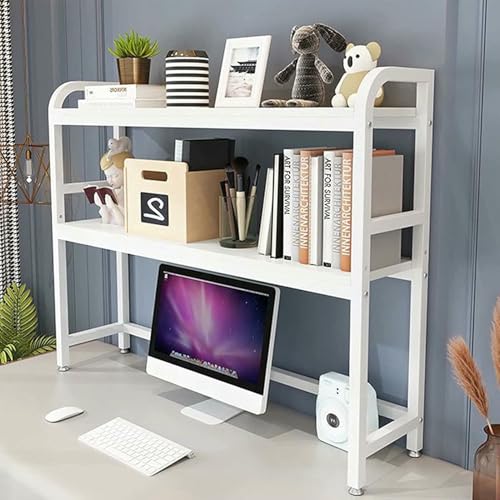 XDRGOOIUY 2-stöckiges Schreibtisch-Bücherregal für Computertische – Bücherregal aus Holz und Metall für Computertische, Mehrzweck-Bücherregal für die Arbeitsplatte, Aufbewahrungsregal – Bürodekor von XDRGOOIUY