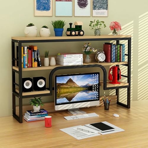 XDRGOOIUY 2-stufiges Schreibtisch-Bücherregal, Bücherregal-Organizer aus Holz für das Home Office, mehrschichtiges Schreibtisch-Bücherregal für Studentenwohnheime und Schreibtischzubehör von XDRGOOIUY