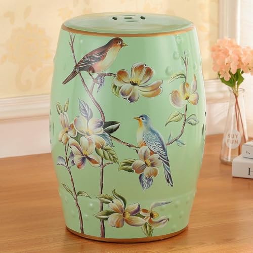 XDRGOOIUY Chinesischer Keramik Trommel Gartenhacker, Blumen Vögel Keramik Dekorative Gartenhacker von XDRGOOIUY