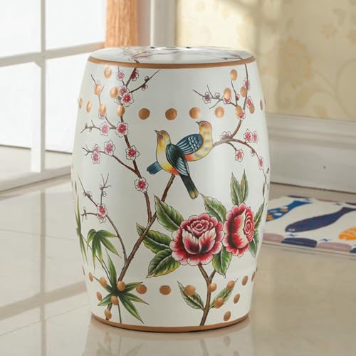 XDRGOOIUY Chinesischer Keramik Trommel Gartenhacker, Blumen Vögel Keramik Dekorative Gartenhacker von XDRGOOIUY