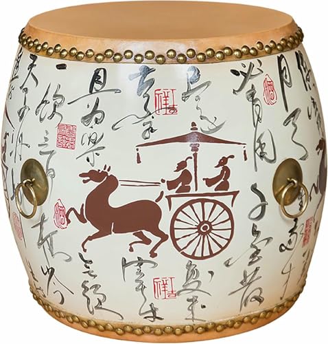 XDRGOOIUY Chinesischer Trommelhocker aus Holz, dekorativer Gartenhocker aus Keramik, glasiert, handbemalt, Beistelltisch für den Außenbereich, Pflanzenständer für Wohnzimmer, Balkon und Garten von XDRGOOIUY