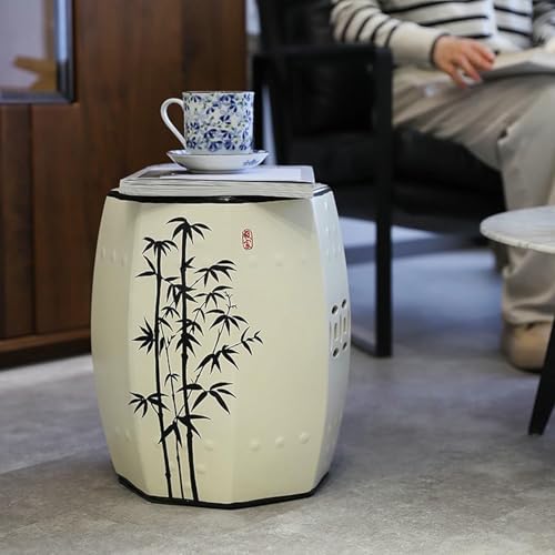 XDRGOOIUY Dekorative Gartenhocker mit Bambusmuster, Beistelltisch aus Keramik für den Außenbereich, chinesische Gartenhocker, Schuhwechselhocker aus Keramik von XDRGOOIUY