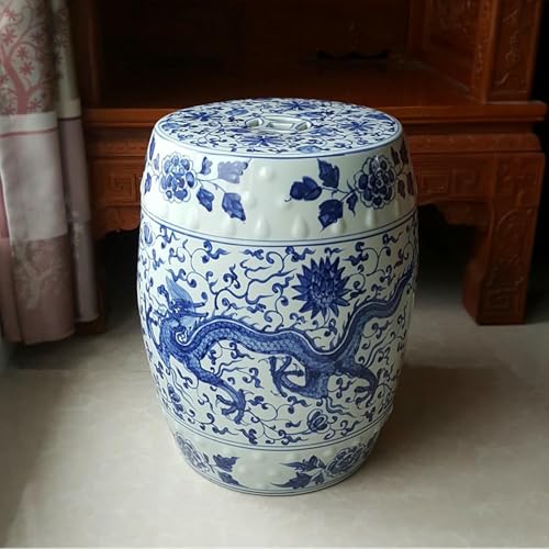 XDRGOOIUY Dekorative Keramik Gartenhohler, Chinesische Klassische Blaue Und Weiße Porzellan Keramik Trommel Hocker von XDRGOOIUY