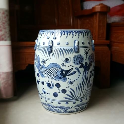 XDRGOOIUY Dekorative Keramik Gartenhohler, Chinesische Klassische Blaue Und Weiße Porzellan Keramik Trommel Hocker von XDRGOOIUY
