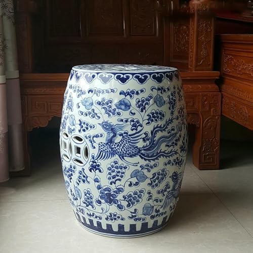 XDRGOOIUY Dekorative Keramik Gartenhohler, Chinesische Klassische Blaue Und Weiße Porzellan Keramik Trommel Hocker von XDRGOOIUY