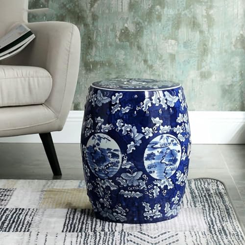 XDRGOOIUY Dekorative Keramik Gartenhohler, Chinesische Klassische Blaue Und Weiße Porzellan Keramik Trommel Hocker von XDRGOOIUY