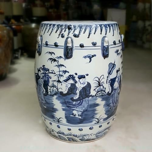 XDRGOOIUY Dekorative Keramik Gartenhohler, Chinesische Klassische Blaue Und Weiße Porzellan Keramik Trommel Hocker von XDRGOOIUY