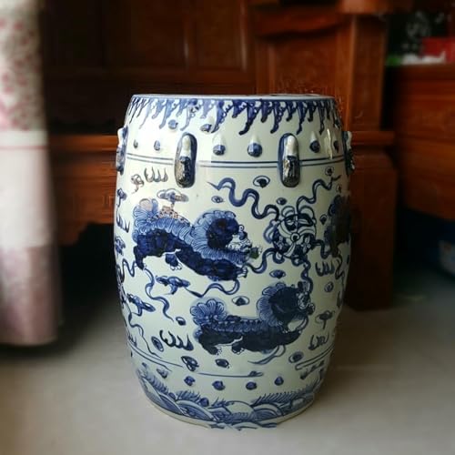 XDRGOOIUY Dekorative Keramik Gartenhohler, Chinesische Klassische Blaue Und Weiße Porzellan Keramik Trommel Hocker von XDRGOOIUY