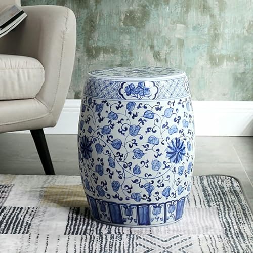 XDRGOOIUY Dekorative Keramik Gartenhohler, Chinesische Klassische Blaue Und Weiße Porzellan Keramik Trommel Hocker von XDRGOOIUY