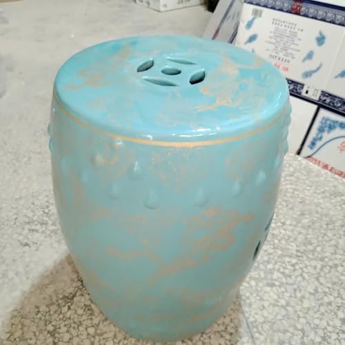 XDRGOOIUY Dekorative Keramik Gartenhohler - Chinesische Glas Mit Vergoldeten Doppeldrachen Keramik Trommel Hocker von XDRGOOIUY