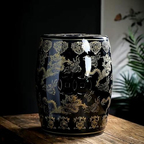 XDRGOOIUY Dekorative Keramik Gartenhohler - Chinesische Glas Mit Vergoldeten Doppeldrachen Keramik Trommel Hocker von XDRGOOIUY