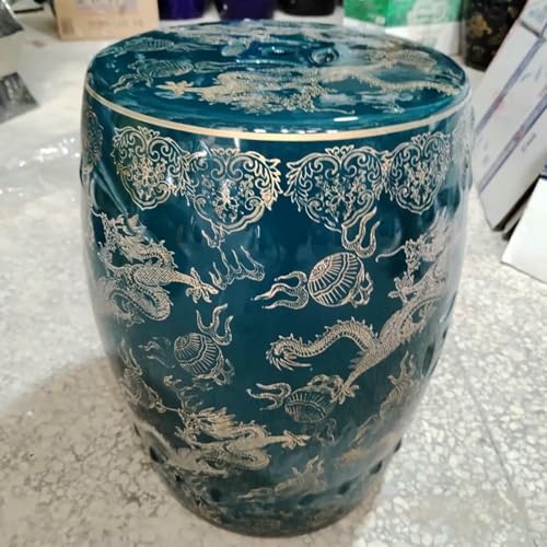 XDRGOOIUY Dekorative Keramik Gartenhohler - Chinesische Glas Mit Vergoldeten Doppeldrachen Keramik Trommel Hocker von XDRGOOIUY