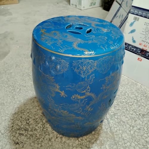 XDRGOOIUY Dekorative Keramik Gartenhohler - Chinesische Glas Mit Vergoldeten Doppeldrachen Keramik Trommel Hocker von XDRGOOIUY