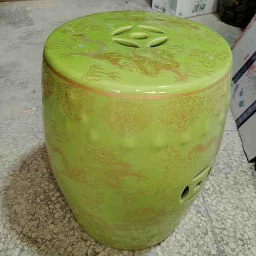 XDRGOOIUY Dekorative Keramik Gartenhohler - Chinesische Glas Mit Vergoldeten Doppeldrachen Keramik Trommel Hocker von XDRGOOIUY