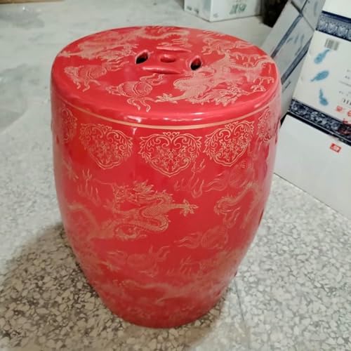 XDRGOOIUY Dekorative Keramik Gartenhohler - Chinesische Glas Mit Vergoldeten Doppeldrachen Keramik Trommel Hocker von XDRGOOIUY