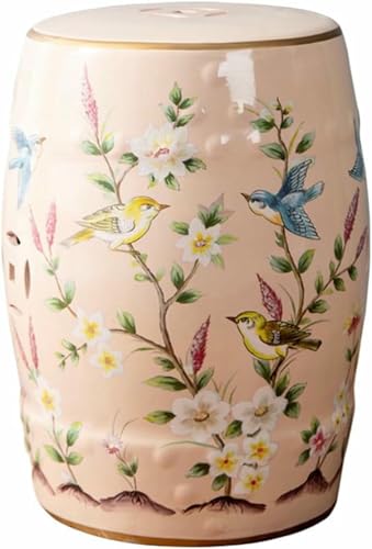 XDRGOOIUY Dekorativer Gartenhocker aus Keramik, Trommelhocker aus Keramik mit ländlichen Blumen und Vögeln, Neuer runder chinesischer Hocker, klassischer Schuhhocker, für Wohnzimmer, Balkon, Garten von XDRGOOIUY