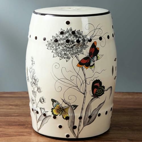 XDRGOOIUY Dekorativer Gartenhocker aus Keramik, Trommelhocker aus Keramik mit ländlichen Blumen und Vögeln, Neuer runder chinesischer Hocker, klassischer Schuhhocker, für Wohnzimmer, Balkon, Garten von XDRGOOIUY