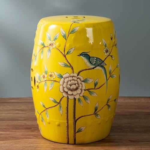XDRGOOIUY Dekorativer Gartenhocker aus Keramik, Trommelhocker aus Keramik mit ländlichen Blumen und Vögeln, Neuer runder chinesischer Hocker, klassischer Schuhhocker, für Wohnzimmer, Balkon, Garten von XDRGOOIUY