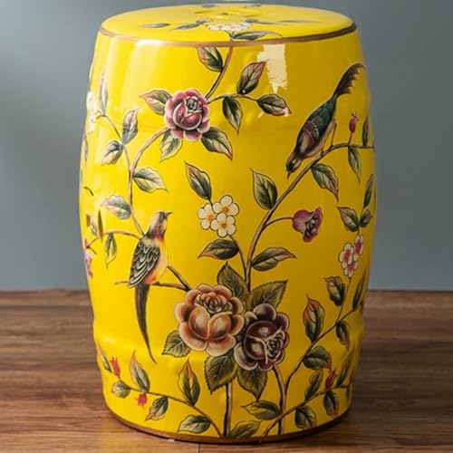 XDRGOOIUY Dekorativer Gartenhocker aus Keramik, Trommelhocker aus Keramik mit ländlichen Blumen und Vögeln, Neuer runder chinesischer Hocker, klassischer Schuhhocker, für Wohnzimmer, Balkon, Garten von XDRGOOIUY