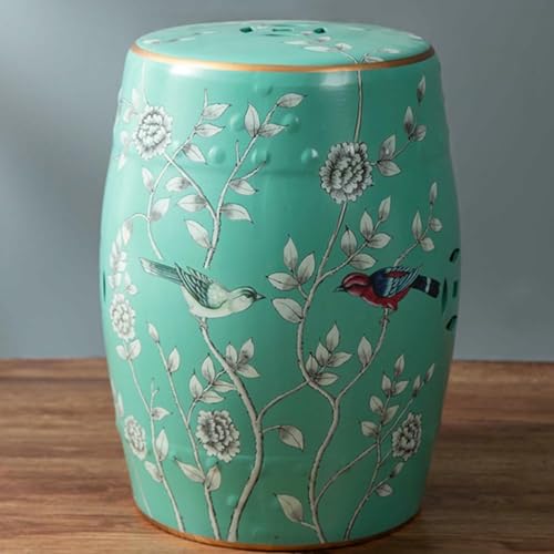 XDRGOOIUY Dekorativer Gartenhocker aus Keramik, Trommelhocker aus Keramik mit ländlichen Blumen und Vögeln, Neuer runder chinesischer Hocker, klassischer Schuhhocker, für Wohnzimmer, Balkon, Garten von XDRGOOIUY