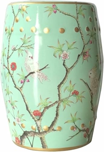XDRGOOIUY Dekorativer Gartenhocker aus Keramik, moderner, glänzend glasierter, handbemalter Schuhwechselhocker mit Blumen- und Vogelmotiv, Trommelhocker für das Wohnzimmer im Garten im Freien von XDRGOOIUY