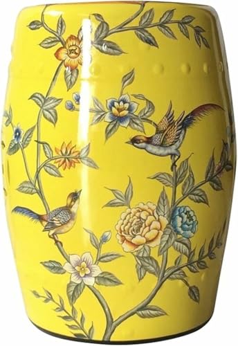 XDRGOOIUY Dekorativer Gartenhocker aus Keramik, moderner, glänzend glasierter, handbemalter Schuhwechselhocker mit Blumen- und Vogelmotiv, Trommelhocker für das Wohnzimmer im Garten im Freien von XDRGOOIUY