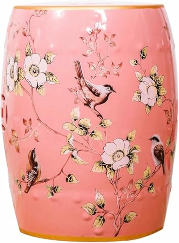 XDRGOOIUY Dekorativer Gartenhocker aus Keramik, moderner, glänzend glasierter, handbemalter Schuhwechselhocker mit Blumen- und Vogelmotiv, Trommelhocker für das Wohnzimmer im Garten im Freien von XDRGOOIUY