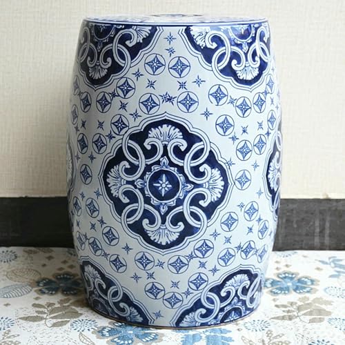 XDRGOOIUY Dekorativer Keramik-Gartenhocker – glasierter, hohler Trommel-Beistelltisch aus blauem und weißem Porzellan für den Außenbereich, chinesischer Keramik-Trommelhocker von XDRGOOIUY