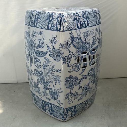 XDRGOOIUY Dekorativer Keramik-Gartenhocker – glasierter, hohler Trommel-Beistelltisch aus blauem und weißem Porzellan für den Außenbereich, chinesischer Keramik-Trommelhocker von XDRGOOIUY