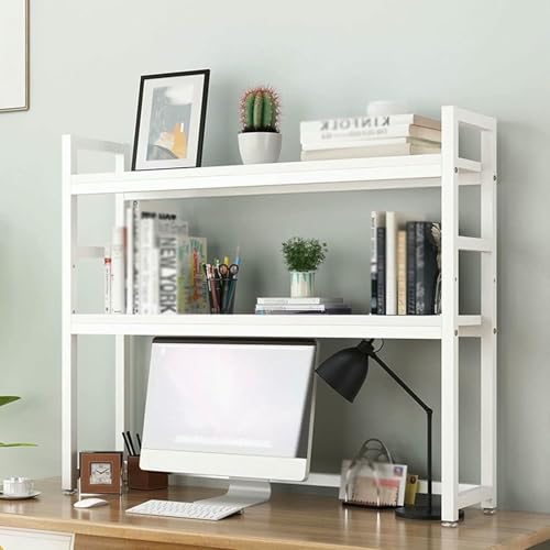 XDRGOOIUY Desktop-Bücherregal für Computertische, 2-stufiges Arbeitsplatten-Aufbewahrungsregal aus Holz und Metall für die Arbeitsplatte, Desktop-Bücherregal für das Home Office von XDRGOOIUY