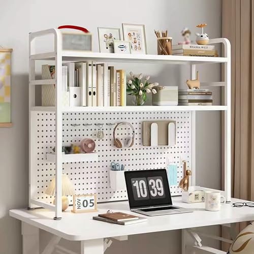 XDRGOOIUY Schreibtisch-Bücherregal mit Lochplatte, 2/3-stufiges Metall-Arbeitsplattenregal, Schreibtisch-Organizer-Regal für das Büro im Wohnheim von XDRGOOIUY