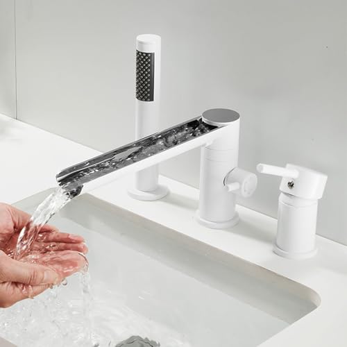 3 Loch Badewannen Armaturen Weiß mit Handbrause 360° Rotation 2 Modus Wannenrandarmatur,Weiß 3 Loch Badewannen Armaturen Weiß mit Handbrause 360° Rotation 2 Modus Wannenrandarmatur,Weiß von XDSMB