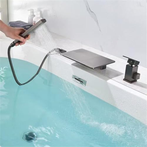 3 Loch Badewannenarmatur mit Handbrause Grau Wannenrand Wasserhahn Badewanne Wasserfall Messing,grau 3 Loch Badewannenarmatur mit Handbrause Grau Wannenrand Wasserhahn Badewanne Wasserfall Messing,grau von XDSMB