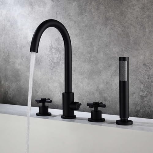 4 Loch Mischbatterie Badewanne Schwarz 360° Rotierender Schwanenhals Armatur Badewannenrand mit Handbrause,Schwarz 4 Loch Mischbatterie Badewanne Schwarz 360° Rotierender Schwanenhals Armatur Badewannenrand mit Handbrause,Schwarz von XDSMB