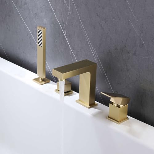 4 Loch Wannenarmaturen mit Handbrause Einhebelmischer Dusche Wasserhahn Badewanne aus Messing,Gold Gebürstet 4 Loch Wannenarmaturen mit Handbrause Einhebelmischer Dusche Wasserhahn Badewanne aus Messing,Gold Gebürstet von XDSMB