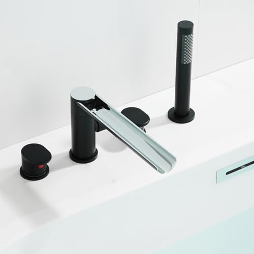 4 Loch Wannenarmaturen mit Offene Wasserfalldüse 360° Rotieren Badewannenarmatur Wasserfall mit Handbrause,Schwarz + Verchromt Plattiert 4 Loch Wannenarmaturen mit Offene Wasserfalldüse 360° Rotieren Badewannenarmatur Wasserfall mit Handbrause,Schwarz + Verchromt Plattiert von XDSMB
