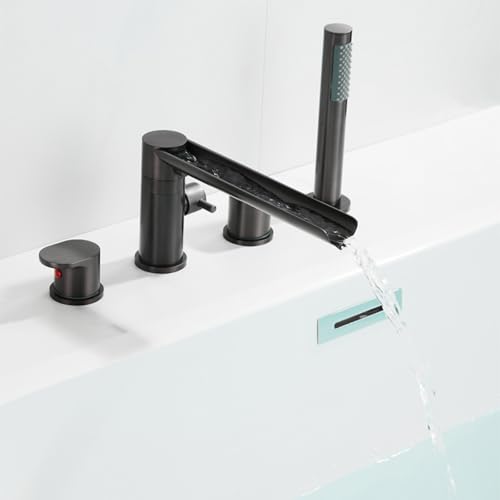 4 Loch Wannenarmaturen mit Offene Wasserfalldüse 360° Rotieren Badewannenarmatur Wasserfall mit Handbrause,grau 4 Loch Wannenarmaturen mit Offene Wasserfalldüse 360° Rotieren Badewannenarmatur Wasserfall mit Handbrause,grau von XDSMB