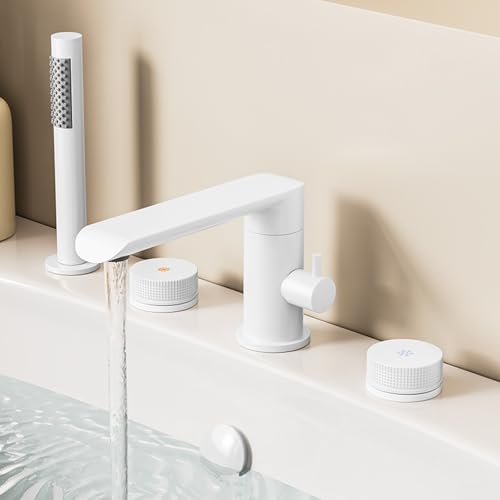 4 loch Wannenrandarmatur Badewannenarmatur mit Brause 360° Rotation 2 Modus Wasserhahn Bad Set Kupfer,Weiß 4 loch Wannenrandarmatur Badewannenarmatur mit Brause 360° Rotation 2 Modus Wasserhahn Bad Set Kupfer,Weiß von XDSMB