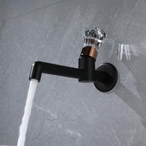 Armatur Wandmontage Aufputz Waschbecken Bad Schwarz Kaltwasserhahn Einzelloch Waschtischarmatur aus Messing von XDSMB